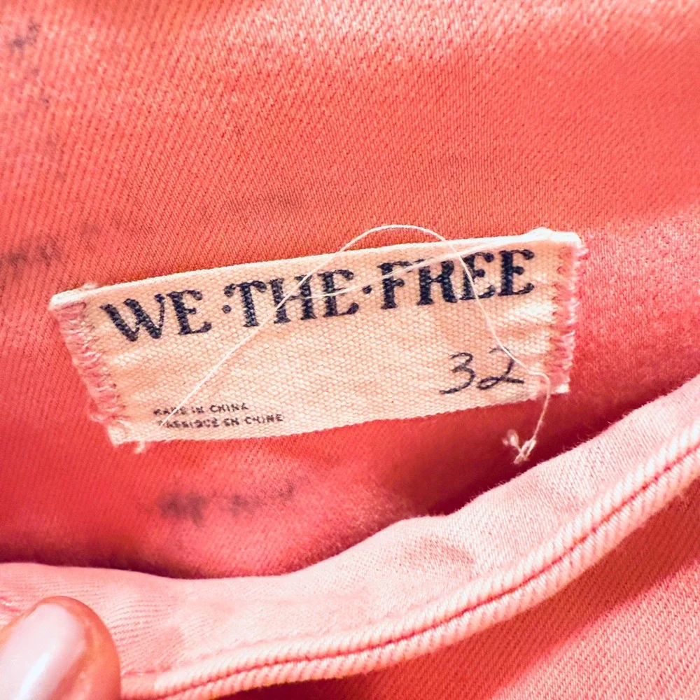 We‎ The Free Flare Jeans Raw Hem Pink Stretch Casual Pants Size 32
